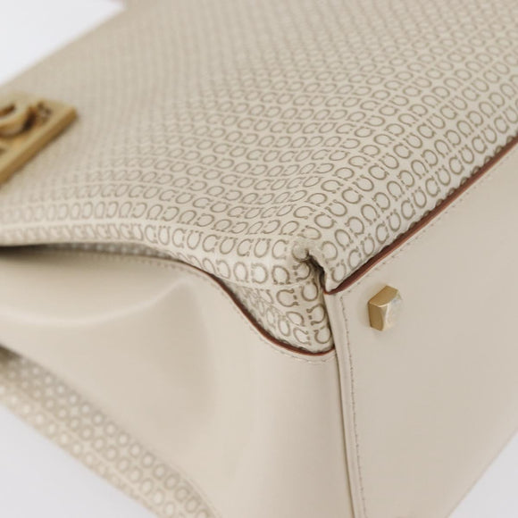 Salvatore Ferragamo Gancini Hand Bag Leather 2way Ivory Gold Auth 172181