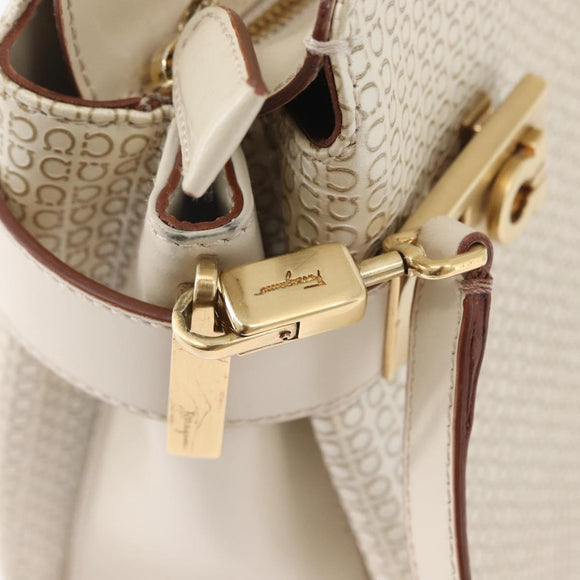 Salvatore Ferragamo Gancini Hand Bag Leather 2way Ivory Gold Auth 172181