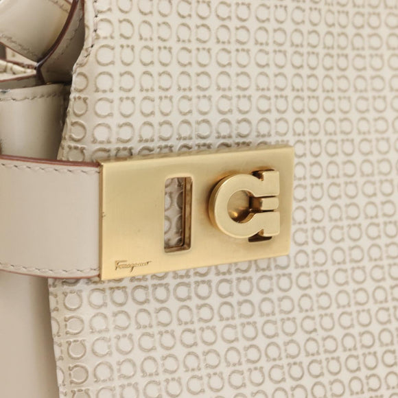 Salvatore Ferragamo Gancini Hand Bag Leather 2way Ivory Gold Auth 172181