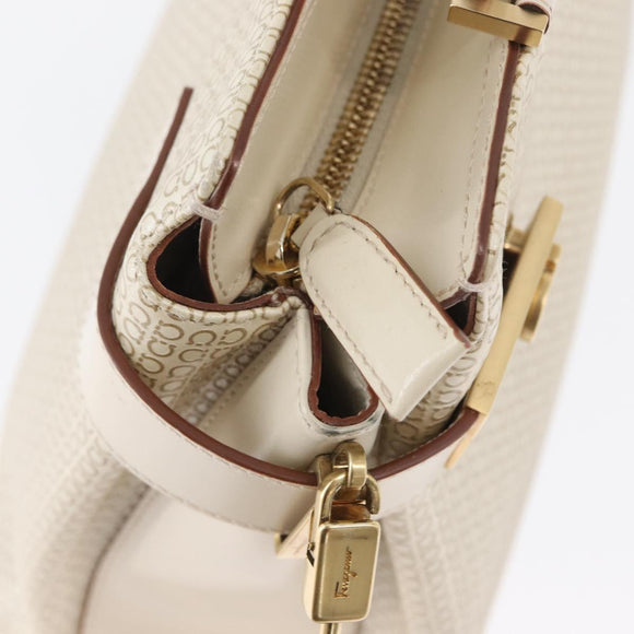 Salvatore Ferragamo Gancini Hand Bag Leather 2way Ivory Gold Auth 172181