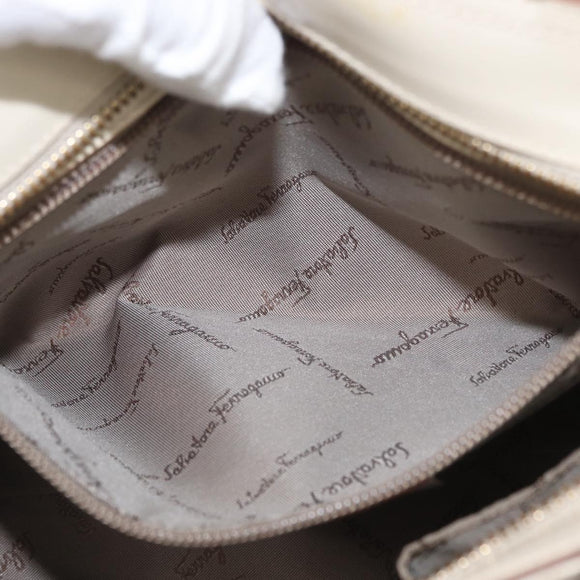 Salvatore Ferragamo Gancini Hand Bag Leather 2way Ivory Gold Auth 172181