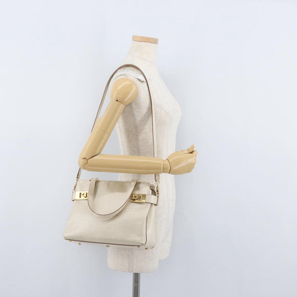 Salvatore Ferragamo Gancini Hand Bag Leather 2way Ivory Gold Auth 172181