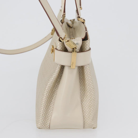 Salvatore Ferragamo Gancini Hand Bag Leather 2way Ivory Gold Auth 172181
