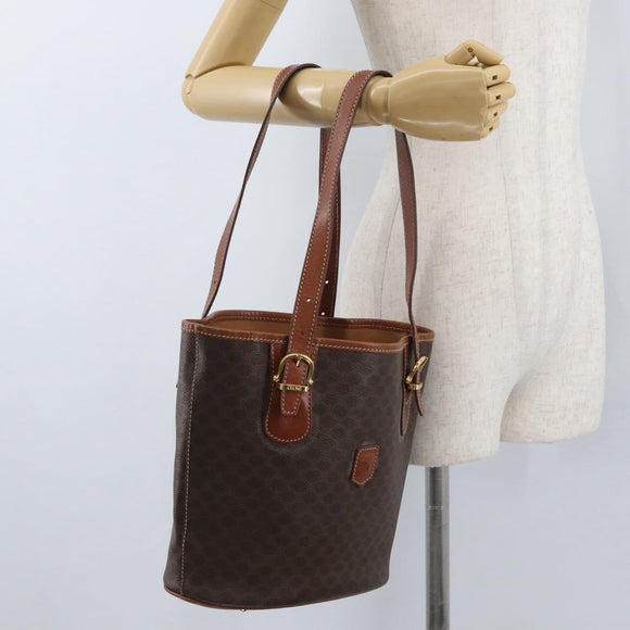 CELINE Macadam Canvas Tote Bag PVC Leather Brown Gold Auth 172185