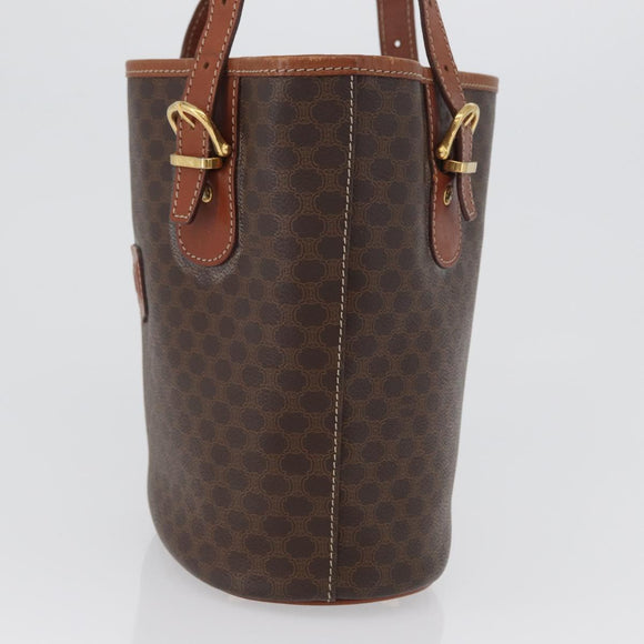 CELINE Macadam Canvas Tote Bag PVC Leather Brown Gold Auth 172185