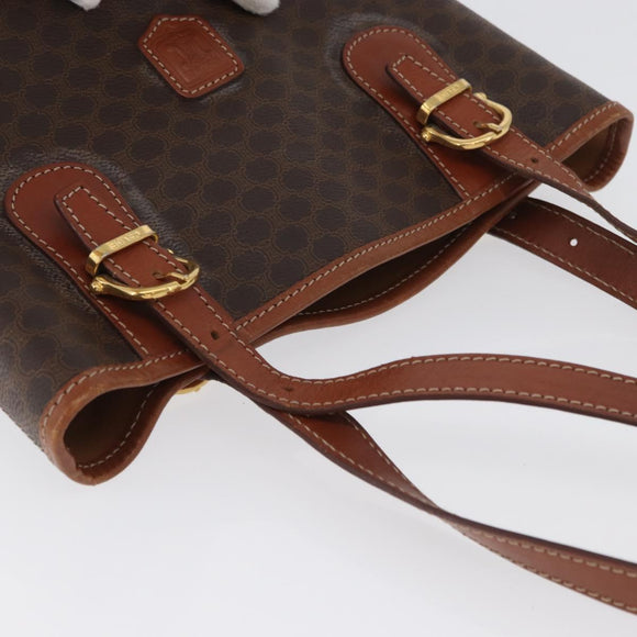 CELINE Macadam Canvas Tote Bag PVC Leather Brown Gold Auth 172185