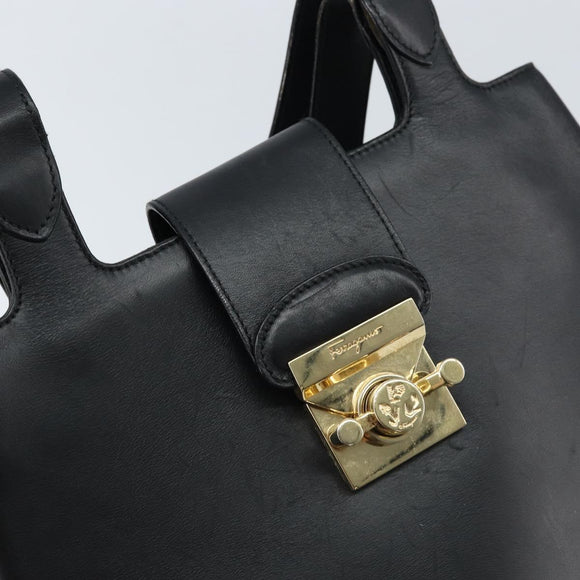Salvatore Ferragamo Tote Bag Leather Black Gold Auth 172187