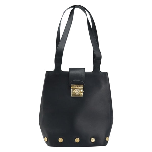 Salvatore Ferragamo Tote Bag Leather Black Gold Auth 172187