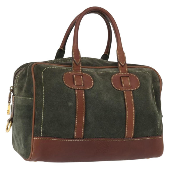 LOEWE Anagram Hand Bag Suede Green Gold Auth 172213