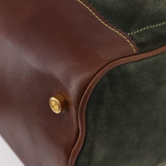 LOEWE Anagram Hand Bag Suede Green Gold Auth 172213