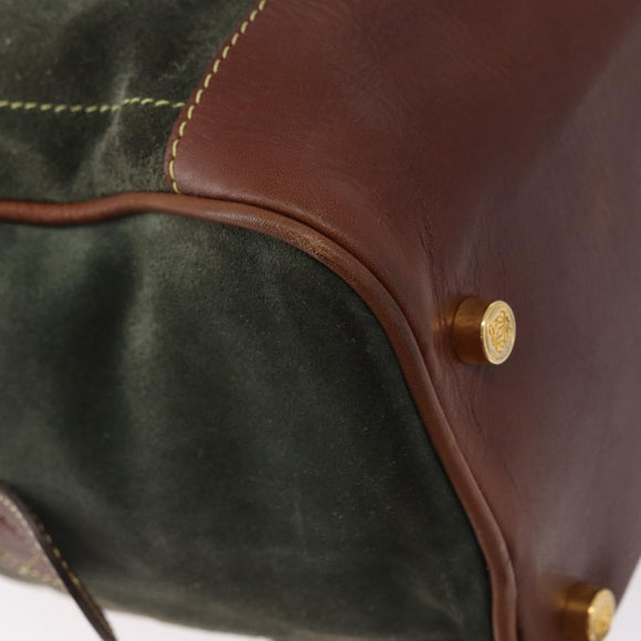 LOEWE Anagram Hand Bag Suede Green Gold Auth 172213