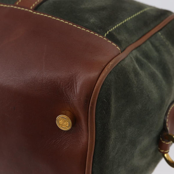 LOEWE Anagram Hand Bag Suede Green Gold Auth 172213