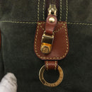 LOEWE Anagram Hand Bag Suede Green Gold Auth 172213-10