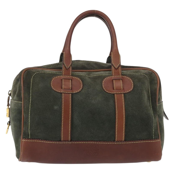 LOEWE Anagram Hand Bag Suede Green Gold Auth 172213