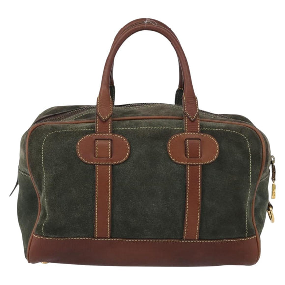 LOEWE Anagram Hand Bag Suede Green Gold Auth 172213
