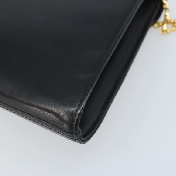 GIVENCHY Chain Hand Bag Leather Black Gold Auth 172216