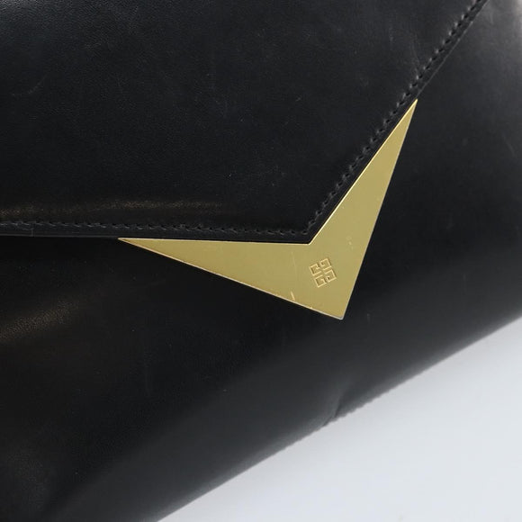 GIVENCHY Chain Hand Bag Leather Black Gold Auth 172216