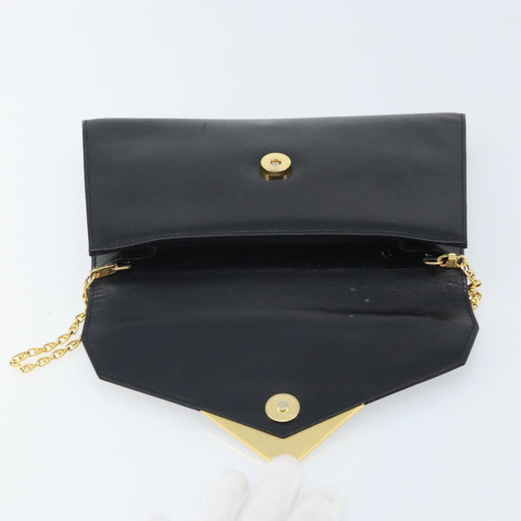 GIVENCHY Chain Hand Bag Leather Black Gold Auth 172216