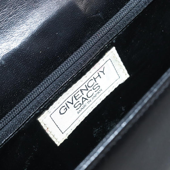 GIVENCHY Chain Hand Bag Leather Black Gold Auth 172216