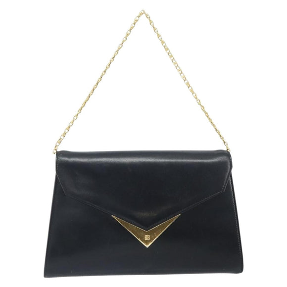 GIVENCHY Chain Hand Bag Leather Black Gold Auth 172216