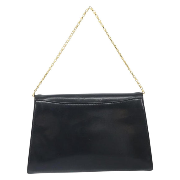 GIVENCHY Chain Hand Bag Leather Black Gold Auth 172216
