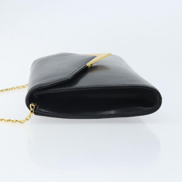 GIVENCHY Chain Hand Bag Leather Black Gold Auth 172216