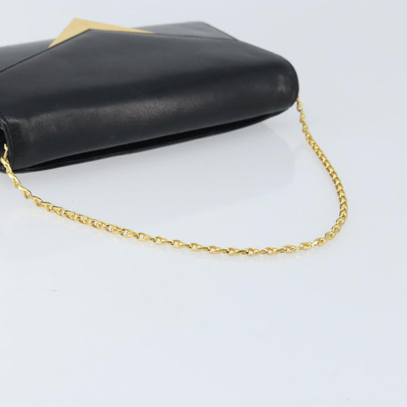 GIVENCHY Chain Hand Bag Leather Black Gold Auth 172216