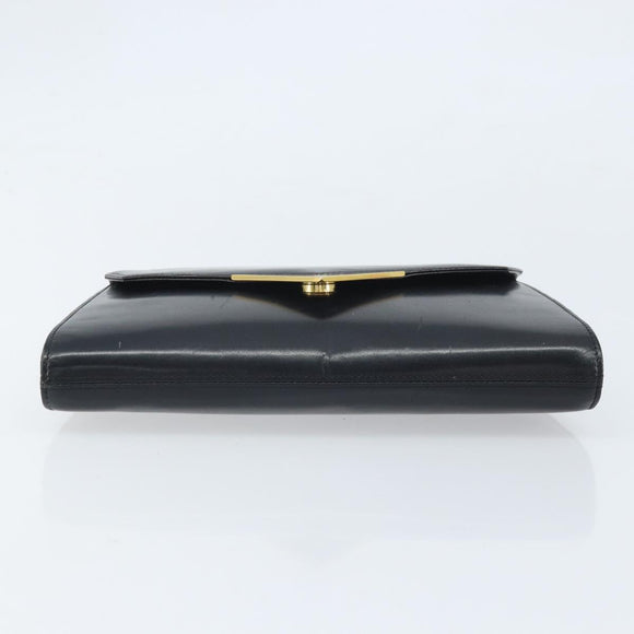 GIVENCHY Chain Hand Bag Leather Black Gold Auth 172216
