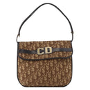 Christian Dior Trotter Canvas Shoulder Bag Brown Gold Auth 172219-2