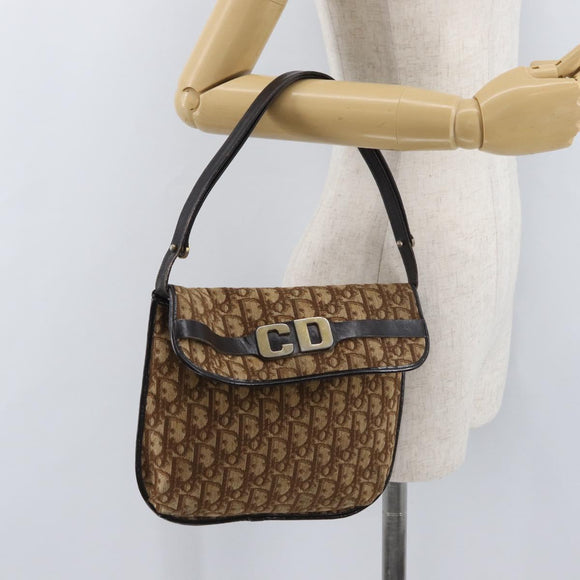 Christian Dior Trotter Canvas Shoulder Bag Brown Gold Auth 172219