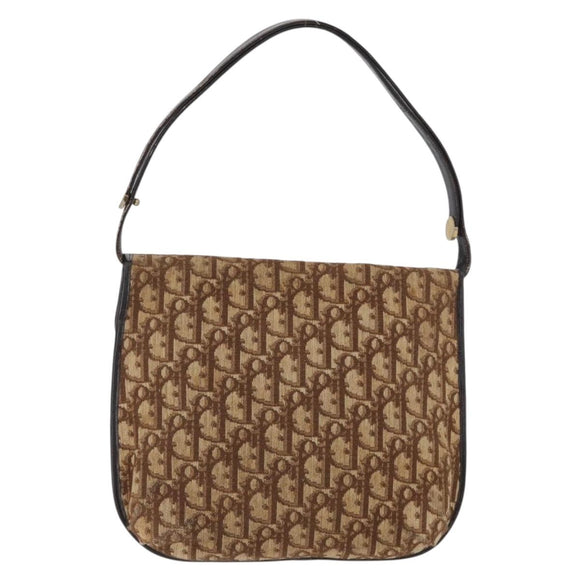 Christian Dior Trotter Canvas Shoulder Bag Brown Gold Auth 172219