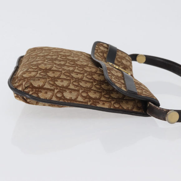 Christian Dior Trotter Canvas Shoulder Bag Brown Gold Auth 172219