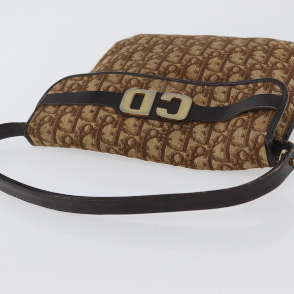 Christian Dior Trotter Canvas Shoulder Bag Brown Gold Auth 172219