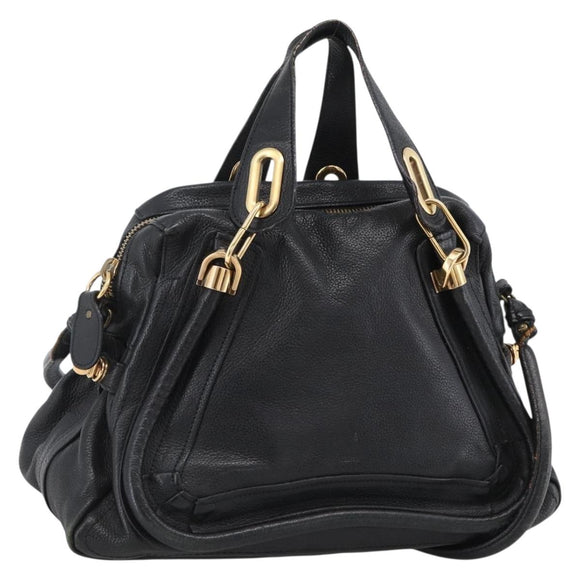 Chloe Hand Bag Leather 2way Black Gold Auth 172220