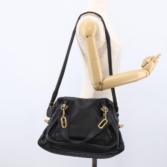 Chloe Hand Bag Leather 2way Black Gold Auth 172220