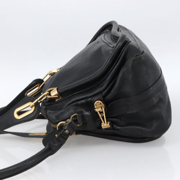 Chloe Hand Bag Leather 2way Black Gold Auth 172220