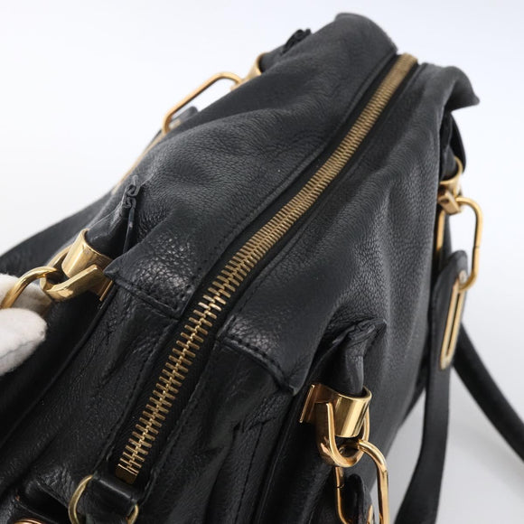 Chloe Hand Bag Leather 2way Black Gold Auth 172220