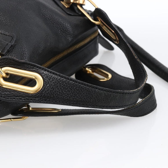 Chloe Hand Bag Leather 2way Black Gold Auth 172220