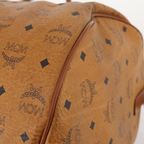 MCM Logogram Vicetos Boston Bag PVC 2way Brown Gold Auth 172221