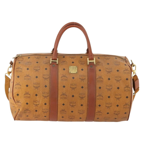 MCM Logogram Vicetos Boston Bag PVC 2way Brown Gold Auth 172221