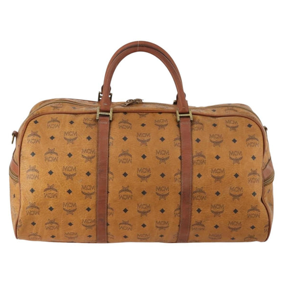 MCM Logogram Vicetos Boston Bag PVC 2way Brown Gold Auth 172222