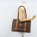 CELINE Macadam Canvas Tote Bag PVC Leather Brown Gold Auth 172223-23