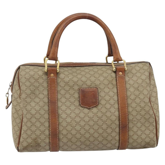 CELINE Macadam Canvas Hand Bag PVC Leather Beige Gold Auth 172224