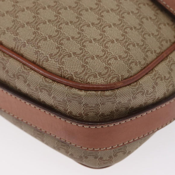 CELINE Macadam Canvas Shoulder Bag PVC Leather Beige Gold Auth 172225