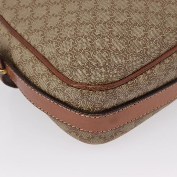CELINE Macadam Canvas Shoulder Bag PVC Leather Beige Gold Auth 172225