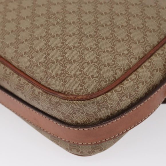 CELINE Macadam Canvas Shoulder Bag PVC Leather Beige Gold Auth 172225