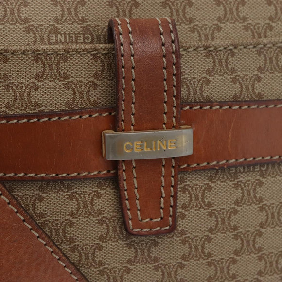 CELINE Macadam Canvas Shoulder Bag PVC Leather Beige Gold Auth 172225