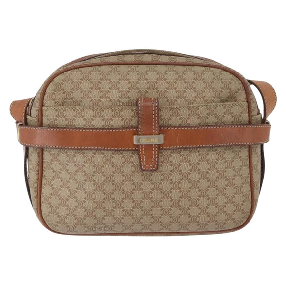 CELINE Macadam Canvas Shoulder Bag PVC Leather Beige Gold Auth 172225