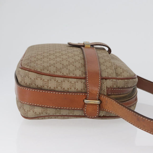 CELINE Macadam Canvas Shoulder Bag PVC Leather Beige Gold Auth 172225