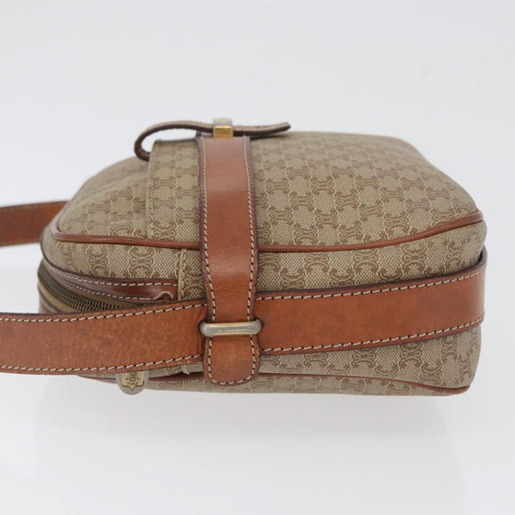 CELINE Macadam Canvas Shoulder Bag PVC Leather Beige Gold Auth 172225